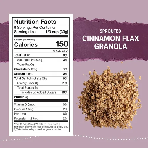 Miniatura 2 de One Degree Organics - Cereal de granola de lino de avena germinada y canela, sin glifosato, orgánico USDA, sin gluten, sin OMG, vegano, aderezo