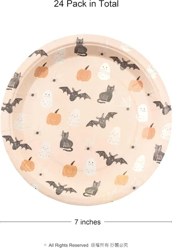 Miniatura 2 de Cheerland Platos de papel desechables de verano con diseño de calabaza, murciélago, fantasma, para decoración de Halloween, cumpleaños, baby shower