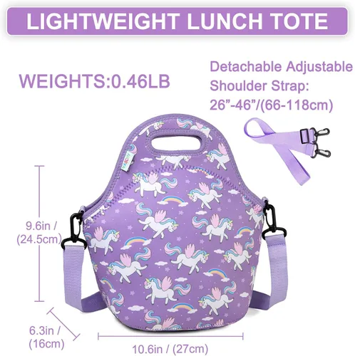 Miniatura 3 de VASCHY Lonchera para niños, bolsa de almuerzo ligera de neopreno para niños pequeños y niñas a la escuela, guardería, jardín de infantes, unicornio