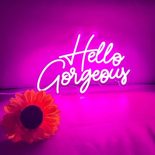 Miniatura 5 de Letrero de neón LED con texto en inglés «Hello Gorgeous LED», luz nocturna de neón para pared, fiesta de cumpleaños, boda, bar, club, decoración