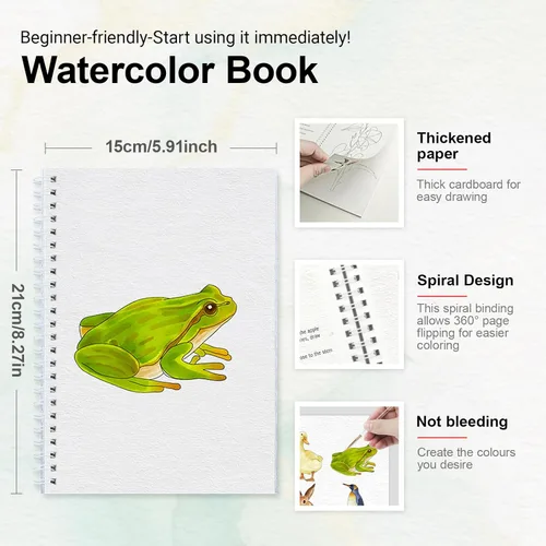 Miniatura 5 de Libro de trabajo de acuarela paso a paso – 12 páginas para colorear de acuarela – 100% algodón 300 gsm/140 lb papel de acuarela – Regalo