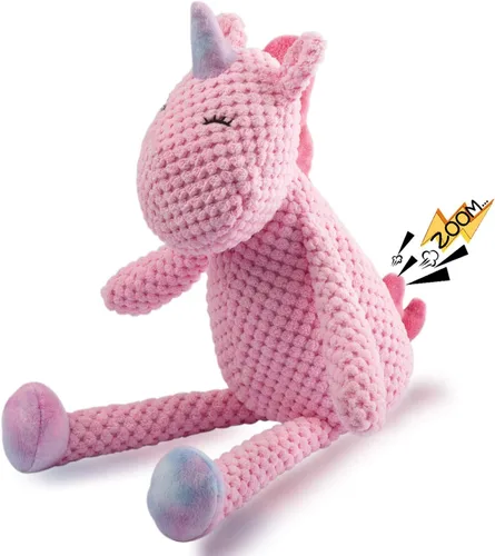 GOOLA Juguetes Chirriantes para Perros - Juguetes de Peluche Duraderos con Chirriador y Papel Crujiente, Paquete Temático de Unicornio para Rosa
