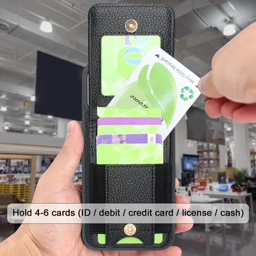 Miniatura 3 de Harryshell Funda compatible con iPhone 13 Pro Max con ranuras para tarjetas [soporta hasta 6 tarjetas] Función de atril, bolsillo con cremallera