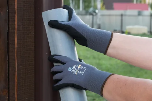 Miniatura 2 de 12 pares de guantes de trabajo de nailon, revestimiento antideslizante de microespuma de nitrilo en la palma de la mano, tacto inteligente, gris
