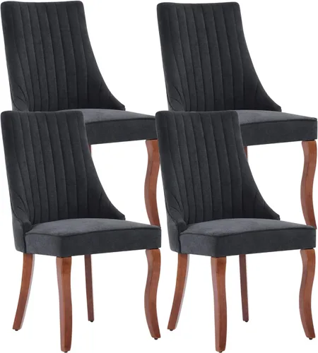 Miniatura 27 de Juego de 8 sillas de comedor, sillas de cocina con canales de lino con patas curvadas de madera maciza, silla de comedor tapizada de tela cómoda