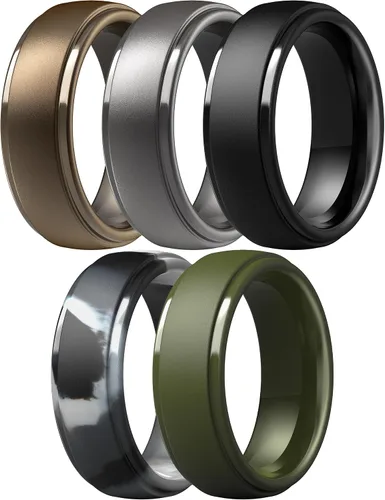 Miniatura 48 de ThunderFit Anillos de boda de silicona para hombre, 0.394 in de ancho y 0.098 in de grosor, paquete múltiple de variedad 1-7