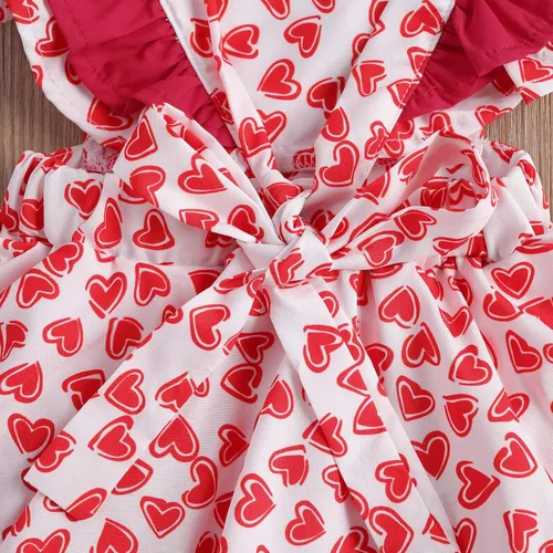 Miniatura 6 de Mono para bebé niña de San Valentín con mangas sin espalda y estampado de corazón con diadema
