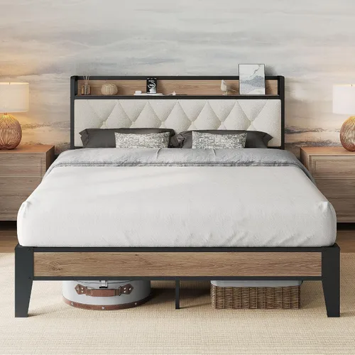 Miniatura 16 de ANCTOR Base de cama individual XL, cabecera de almacenamiento con estación de carga, marco de cama de plataforma con soporte de metal fuerte