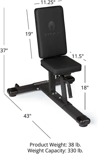 Miniatura 2 de Banco de Peso Sentado Titan Fitness, Capacidad hasta 330 LB, Respaldo Ergonómico Inclinado, Cómodo Acolchado HeftyGrip, Asa Frontal, Ruedas Traseras