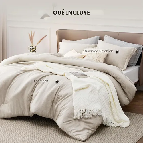 Miniatura 8 de Bedsure Juego de edredón Twin/Twin XL, ropa de cama suave beige para todas las estaciones, juego de cama teñido catiónico, 2 piezas, 1 edredón