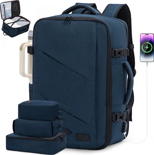 LOVEVOOK Peersonal - Mochila de viaje extra grande de 40 L, bolsa de artículos Peersonal aprobada por vuelo, resistente al agua, mochila de 17 Azul