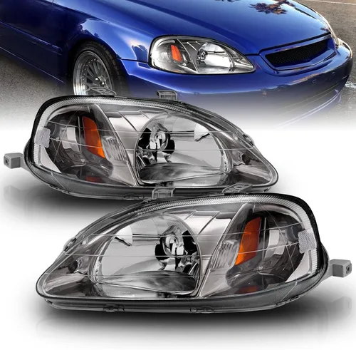 AmeriLite - Juego de faros delanteros de repuesto en metal de estilo OE para Honda Civic 1999-2000 - Lado del conductor y del pasajero Metal (Gun