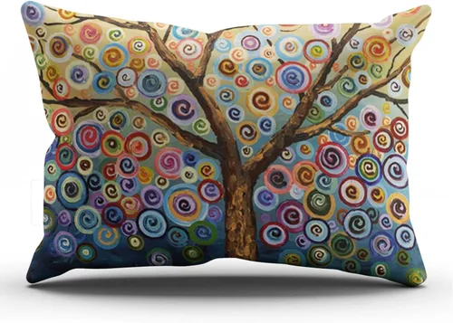 Miniatura 7 de Funda para almohada decorativa pintada bonita y linda con árboles coloridos Funda de almohada Funda de cojín Funda para almohada con cierre un lado