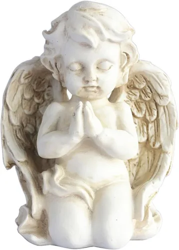 KiaoTime Estatua de ángel vintage arrodillada orando estatua de ángel estatua de ángel para interiores y exteriores, decoración de jardín, alas de