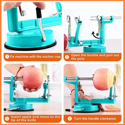 Miniatura 5 de Descorazonador pelador de manzanas, pelador de manzanas de hierro fundido cromado de larga duración con cuchillas de acero inoxidable y potente base