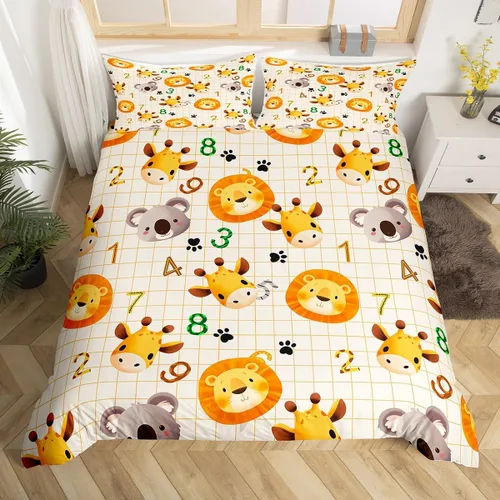 Miniatura 30 de Feelyou Juego de ropa de cama de animales del zoológico, tamaño individual, funda de edredón de animales de dibujos animados para adolescentes