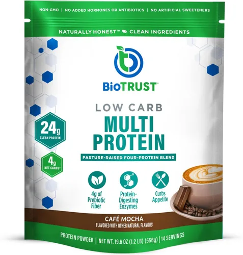 Miniatura 11 de BioTrust Proteína en polvo baja en carbohidratos, deliciosa mezcla de suero y caseína de vacas alimentadas con pasto, sin OMG, sin gluten (chocolate)
