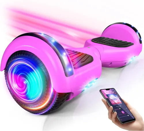 Scooter con accesorio de asiento para niños y adultos, scooter de equilibrio de 6.5 pulgadas y 8.5 pulgadas con altavoces Bluetooth y luz LED A2