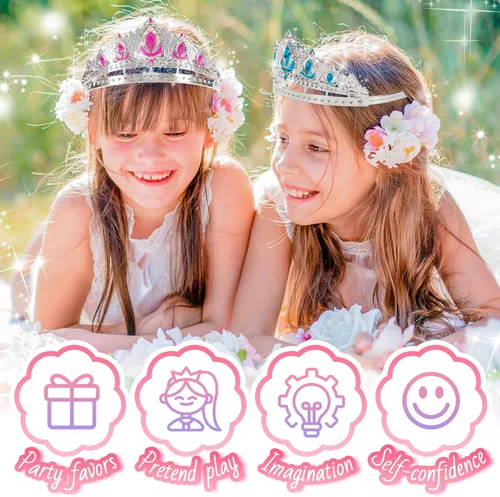 Miniatura 4 de NINAOR Regalos de fiesta de corona de princesa, 16 tiaras de princesa para cumpleaños, accesorios de cosplay de niña, suministros de fiesta