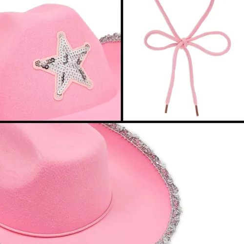 Miniatura 7 de Zodaca Paquete de 4 sombreros de vaquera, fieltro rosa claro, adulto, 14.5 x 11.5 x 5 pulgadas, juego de 4 sombreros de vaquero rosa para mujer