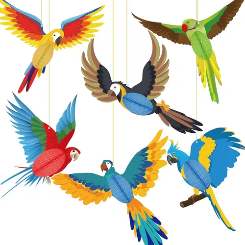 Miniatura 8 de 6 piezas de recortes de panal de pájaros tropicales – Decoración hawaiana Luau Tropical para verano, playa, selva, safari, selva tropical, fiesta