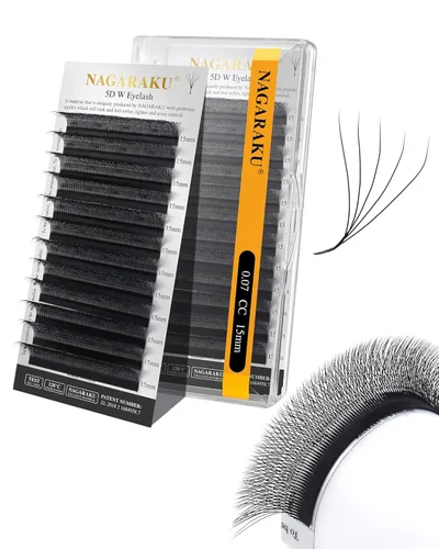 Miniatura 55 de NAGARAKU Extensiones de pestañas Double Tips 4D W, suministros con puntas dobles, gruesas con rizado D de 0.07 mm, bandeja mixta 8-15 mm, 0.07-D