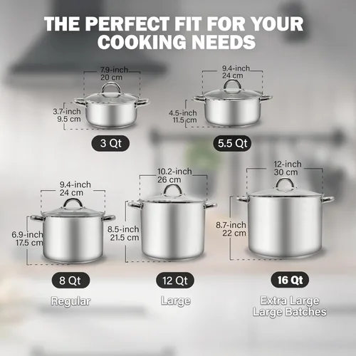 Miniatura 2 de Cook N Home Olla de acero inoxidable de 3 cuartos de galón, olla pequeña con tapa de vidrio, olla básica para saucier, asas de silicona que se