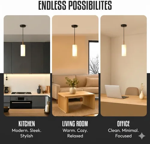 Miniatura 4 de Lámpara colgante colgante (bombilla incluida) – Moderno accesorio negro y dorado para isla de cocina – Lámpara de techo colgante con altura
