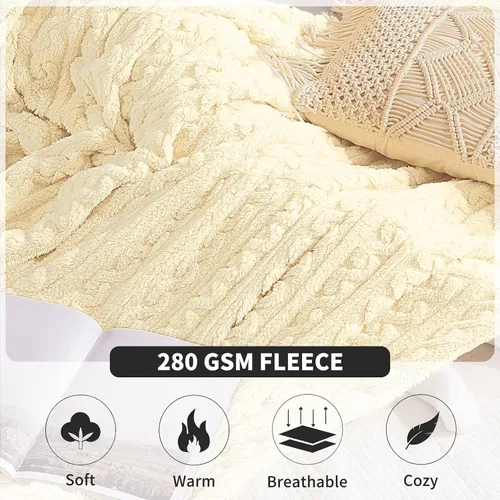 Miniatura 4 de FY FIBER HOUSE Manta de vellón – Diseño de patrón 3D, manta Sherpa para campamento, viajes, cálida, súper suave, esponjosa, acogedora, decorativa