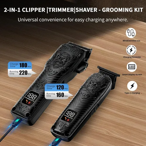 Miniatura 4 de BESTBOMG Kits y juegos de cortapelos profesionales inalámbricos para hombre, cortadora de barba y barba, kit de corte de metal con batería de larga