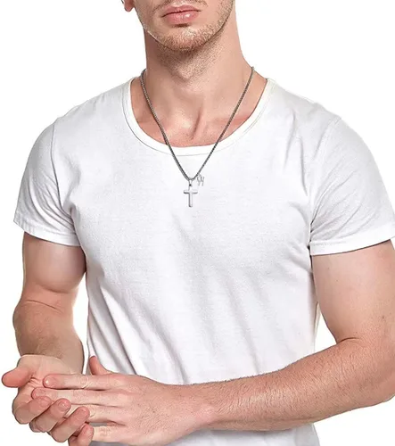 Miniatura 4 de XIEXIELA Initial Cross Necklace for Boys Men Girls - Stainless Steel Letter Cross Pendant Jewelry First Communion Baptism Gifts