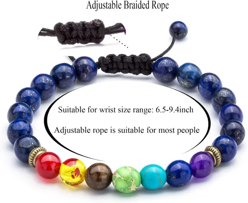 Miniatura 4 de Hamoery Pulsera de chakra con cuentas de roca de lava de 0.315 in para hombre y mujer, cuerda trenzada de piedra natural, pulsera de yoga
