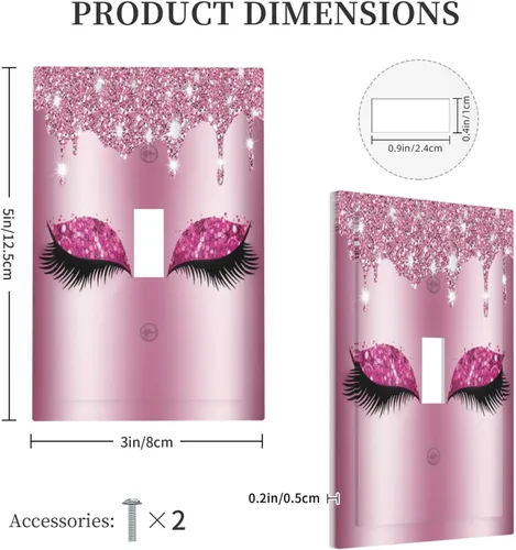 Miniatura 5 de Cubierta de interruptor de luz de 1 cuadrilla, diseño de diamante con purpurina rosa brillante, bonito ojo fucsia, placa de pared decorativa de una