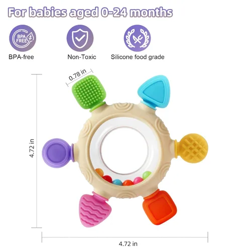Miniatura 2 de Anillos de dentición para bebés de 0 a 6 a 12 meses, sonajero de animales, juguetes sensoriales para bebés de 0 a 24 meses, alivio de mordedores