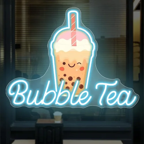 Letrero de Neón de Té de Burbujas, Luz LED de Neón de Té Boba y Leche para Bebidas, Café, Barra de Tienda, Decoración de Pared, Arte Personalizado
