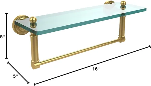 Miniatura 2 de Allied Brass DT-1TB/16-PB Estante de vidrio con toallero, 16 pulgadas x 5 pulgadas Latón pulido