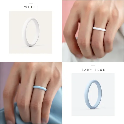 Miniatura 4 de ThunderFit - Anillos de silicona para mujer, delgados, apilables, complemento, alianzas de boda de silicona, 332 pulgadas (2.5 mm) de ancho y 564