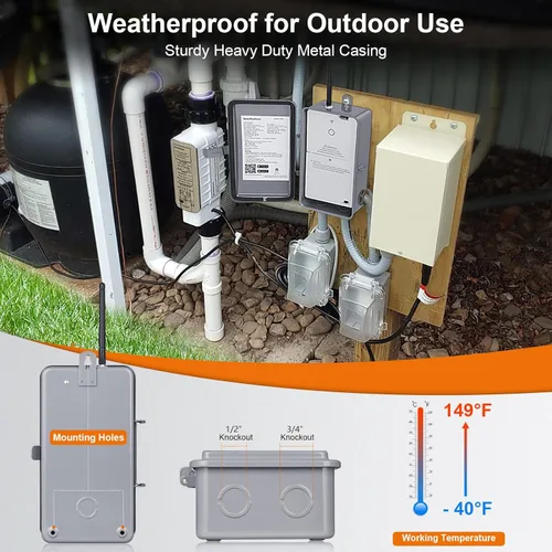 Miniatura 5 de Suraielec Temporizador de piscina, temporizador inteligente WiFi para bomba de piscina, 120, 240, 277 VAC, 40 amperios, carcasa de metal resistente