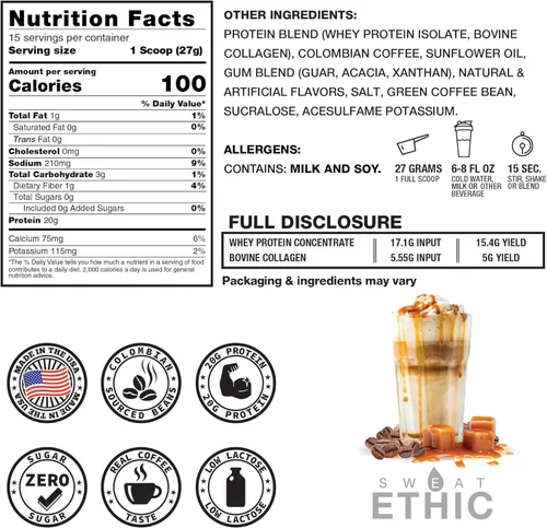 Miniatura 2 de Sweat Ethic Brew'D UP - Café con proteína de colágeno, aislado de suero de leche y péptidos de colágeno, cafeína natural, baja lactosa, sin azúcar