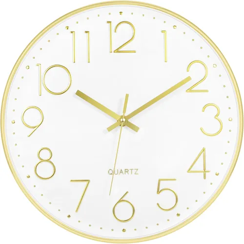 Miniatura 22 de Foxtop Reloj de pared negro de 12 pulgadas, silencioso, sin tictac, de cuarzo, funciona con pilas, reloj redondo fácil de leer para oficina, aula