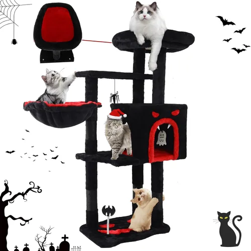 Árbol gótico para gatos de interior para gatos grandes y adultos, torre gótica de 40.5 pulgadas con cama de ataúd, poste rascador, condominio para