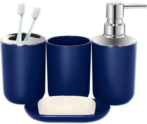 Miniatura 7 de Juego de 2 accesorios de baño rosa, accesorios de baño rosas, dispensador de jabón de plástico y soporte para cepillo de dientes, decoración de baño