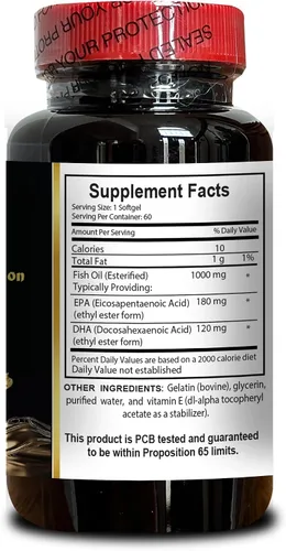 Miniatura 3 de Aceite de pescado Omega 3 - Excelente fuente de ácidos grasos omega-3 EPA y DHA, suplemento de aceite de pescado Omega 3 de triple fuerza, 1 botella