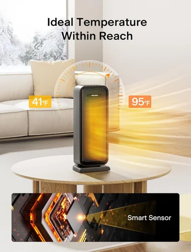 Miniatura 7 de Pelonis Calentador de espacio eléctrico de 1500 W para uso en interiores con termostato, oscilación y control remoto – Calentador de cerámica