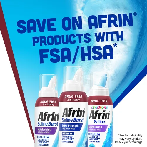 Miniatura 11 de Afrin Bruma salina hidratante para niños para congestión nasal diaria y nariz seca, espray salino isotónico de agua de mar para bebés de más de 6