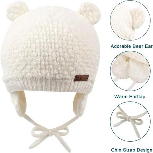 Miniatura 4 de XIAOHAWANG Gorro de bebé con solapas de orejas para otoño e invierno, diseño de oso