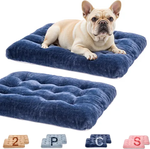 Miniatura 14 de Paquete de 2 camas lavables para perros, camas de lujo de felpa para perros con antideslizante, cómoda colchoneta para dormir para perros grandes