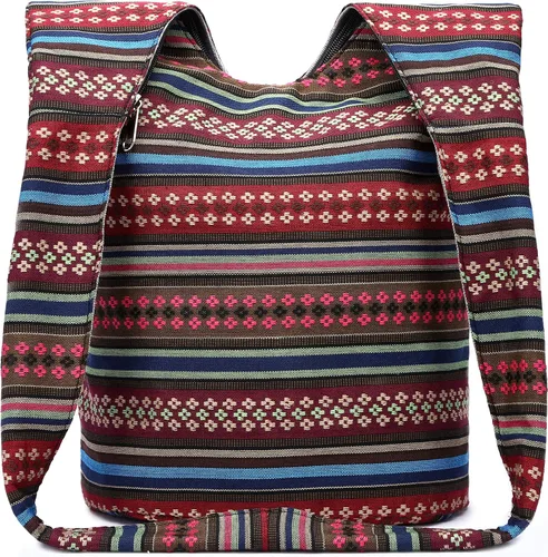 Miniatura 113 de Bolsa de hombro para mujer, de lona en estilo hippie/bohemio para llevar cruzada al hombro, disponible en diferentes colores y estampados