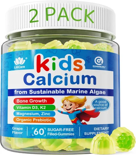 Miniatura 10 de Gomitas de calcio para niños + vitamina D3 K2, magnesio, zinc, suplemento de calcio de algas de absorción extra para niños, suave para estómago
