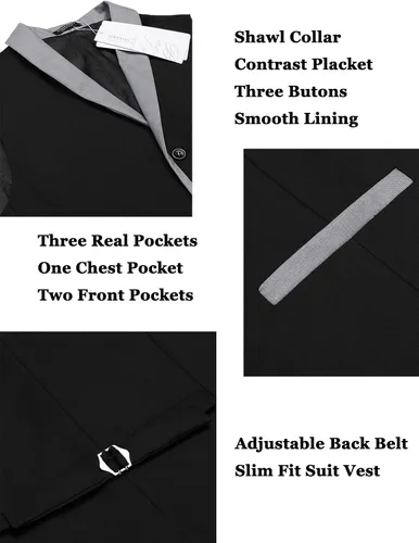 Miniatura 6 de COOFANDY Chaleco de traje para hombre, ajustado, formal, de negocios, chaleco casual para boda